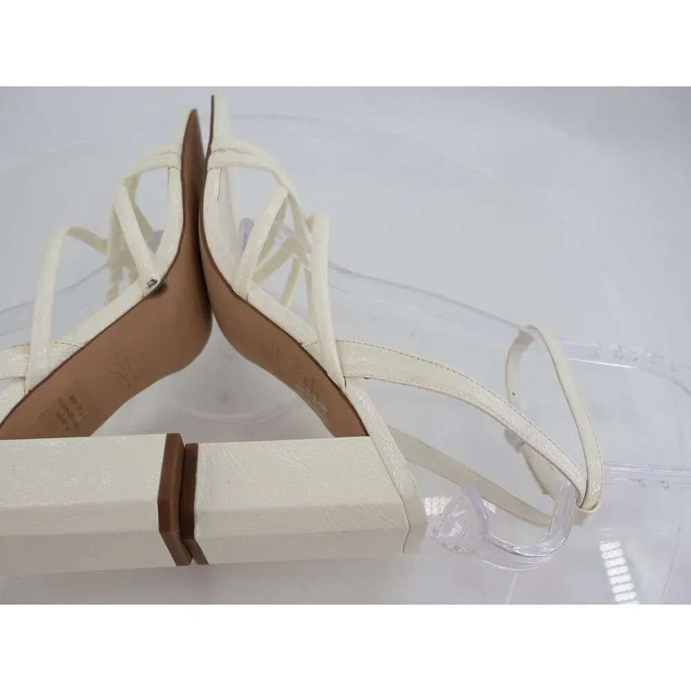 Naked Feet Mood Heeled Strappy Sandal Size 11 Ivory Vegan Patent Block Heel